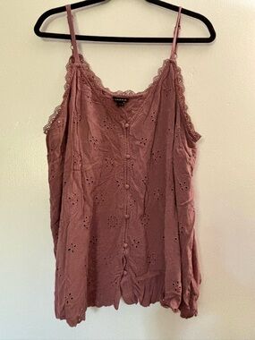 torrid Mauve Eyelet Lace-Trim Spaghetti Strap Camisole